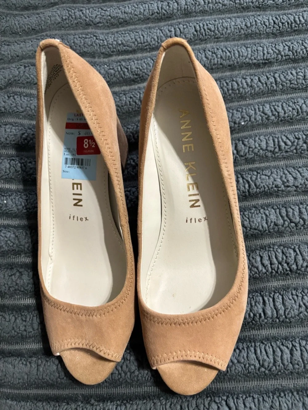 Anne Klein flex - peep-toe tan leather chunky heels size 8.5 - Picture 8 of 13